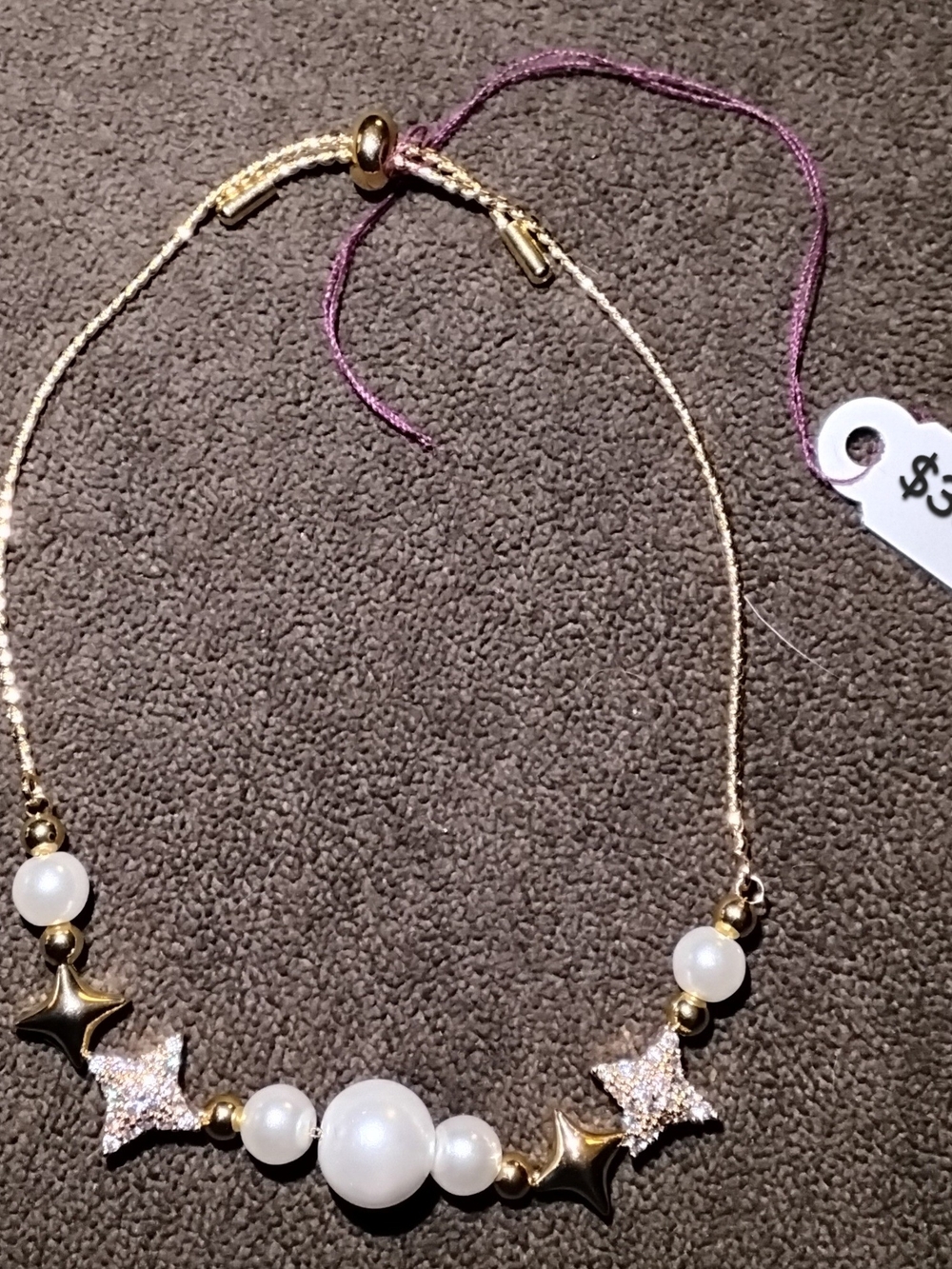 Gold Pearl Star Beaded Bracelet - White Pearls